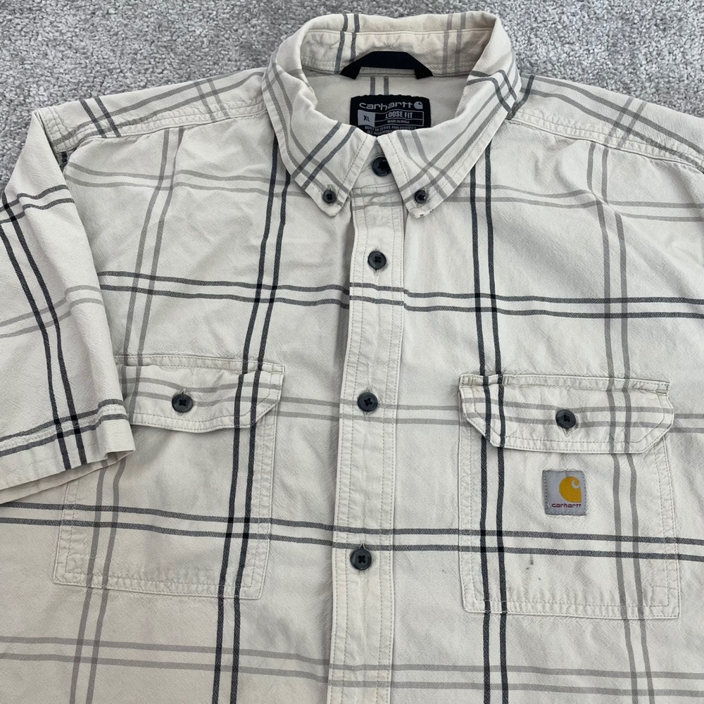 Carhartt Button Down Shirt Mens Extra Large Loose Fit Plaid Short Sleeve
